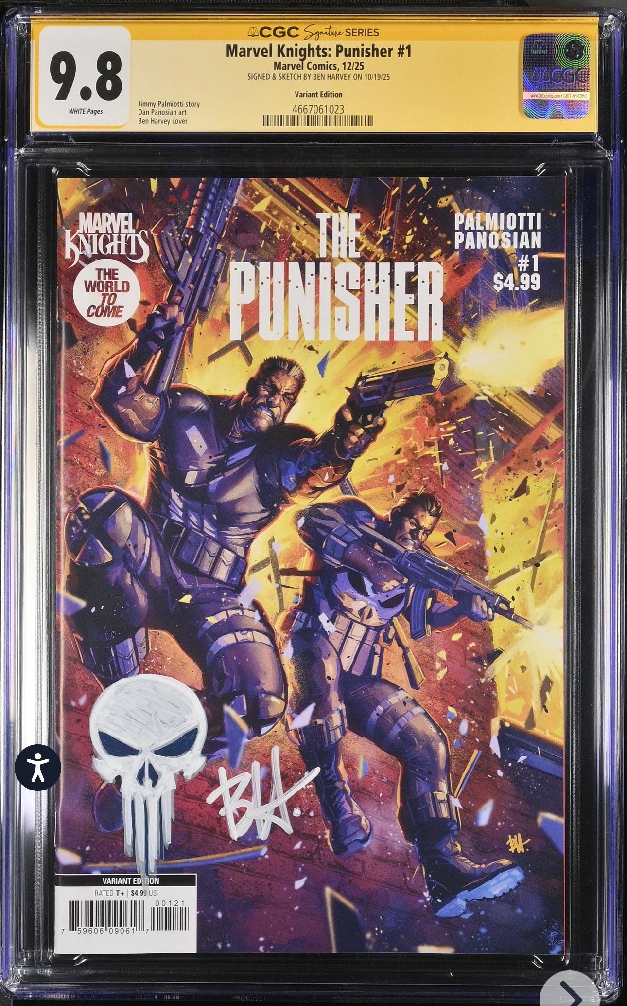 MARVEL KNIGHTS: PUNISHER #1 CGC SS 9.8 (Marvel, 2025) Signed & Sketch By Ben Harvey