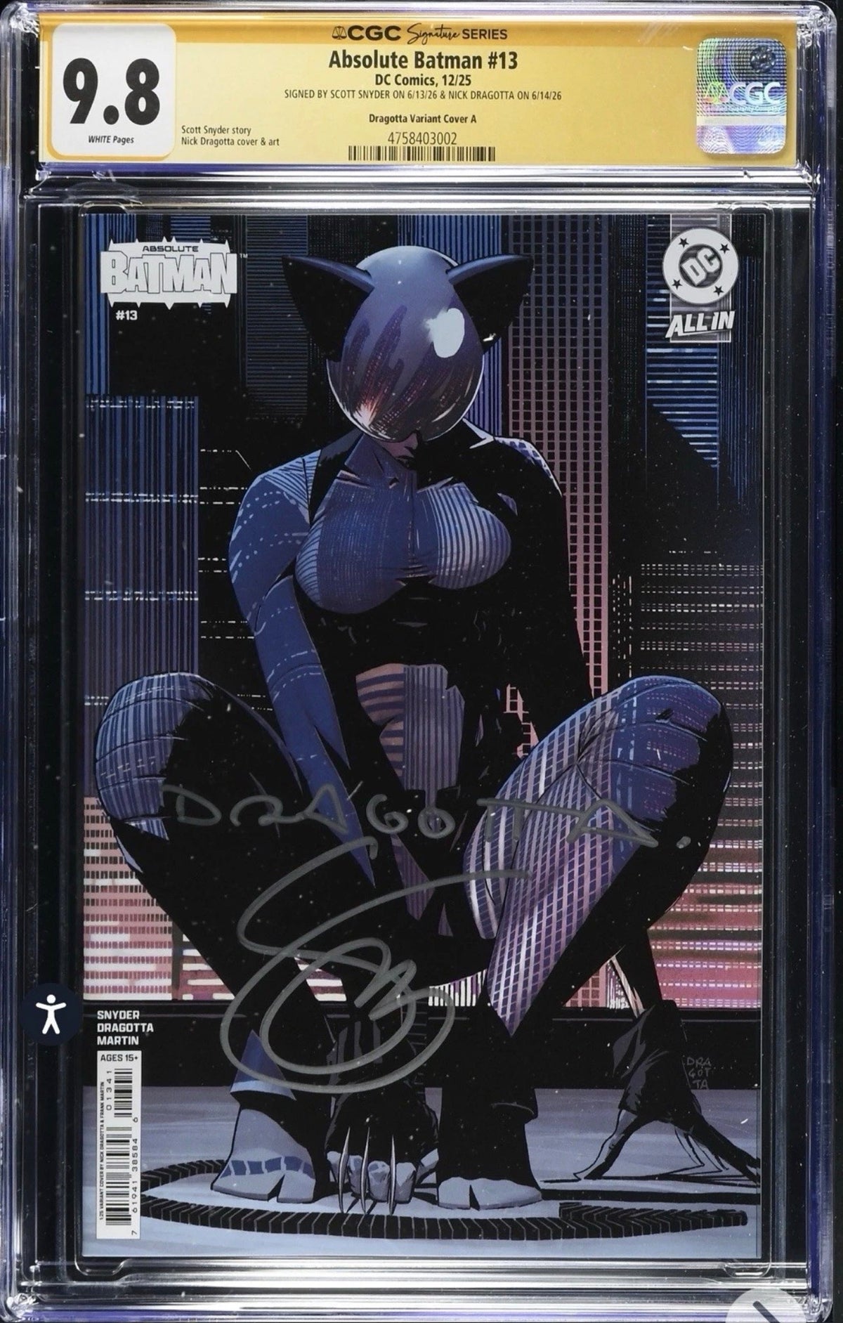 ABSOLUTE BATMAN #13 CGC SS 9.8 Signed By Scott Snyder & Nick Dragotta (1:25 Variant) DC, 2025