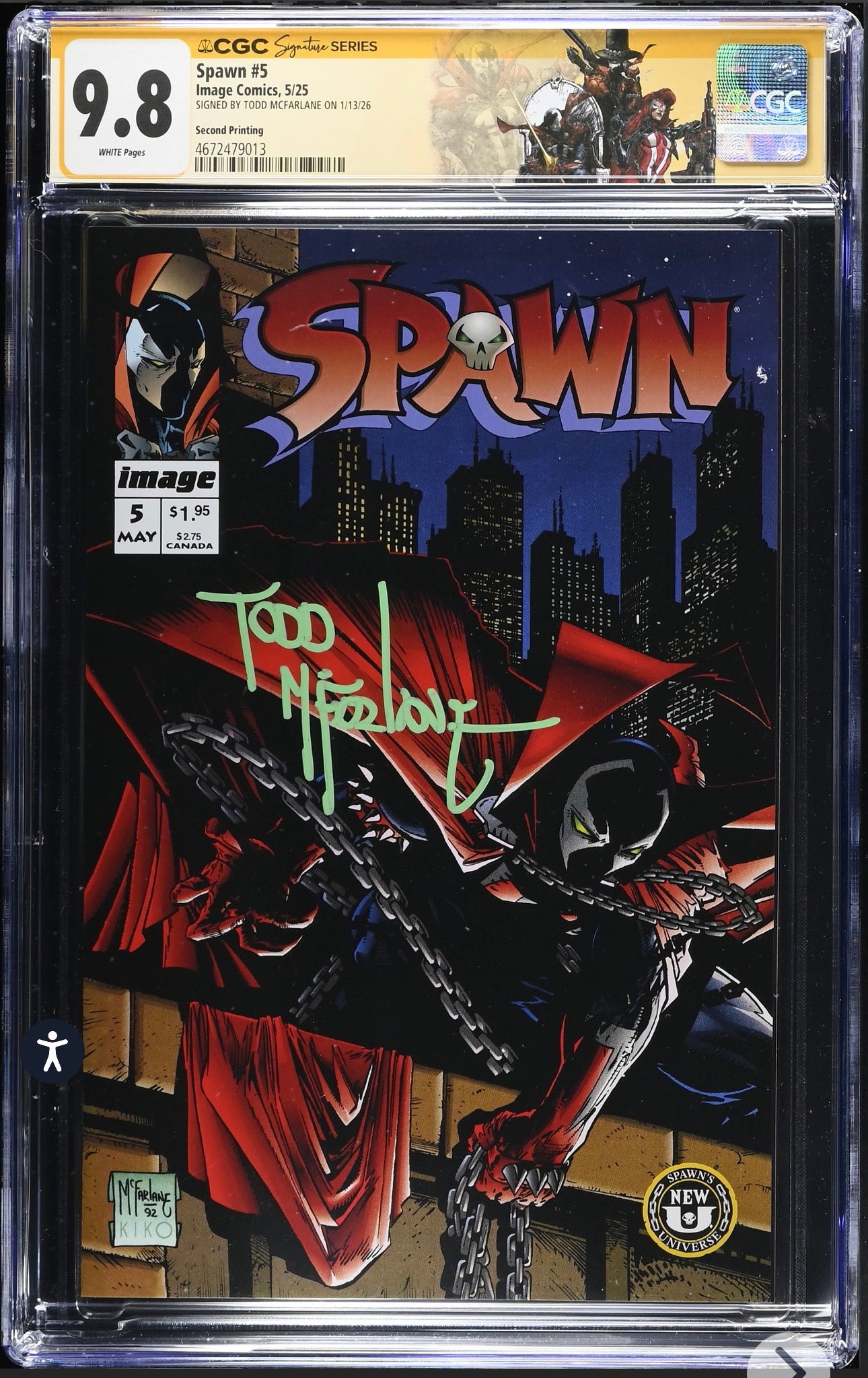 Spawn #5 CGC SS 9.8 (Image, 2025) Signed by Todd McFarlane with Custom Label (2nd Print, 1:10 Ratio Variant)