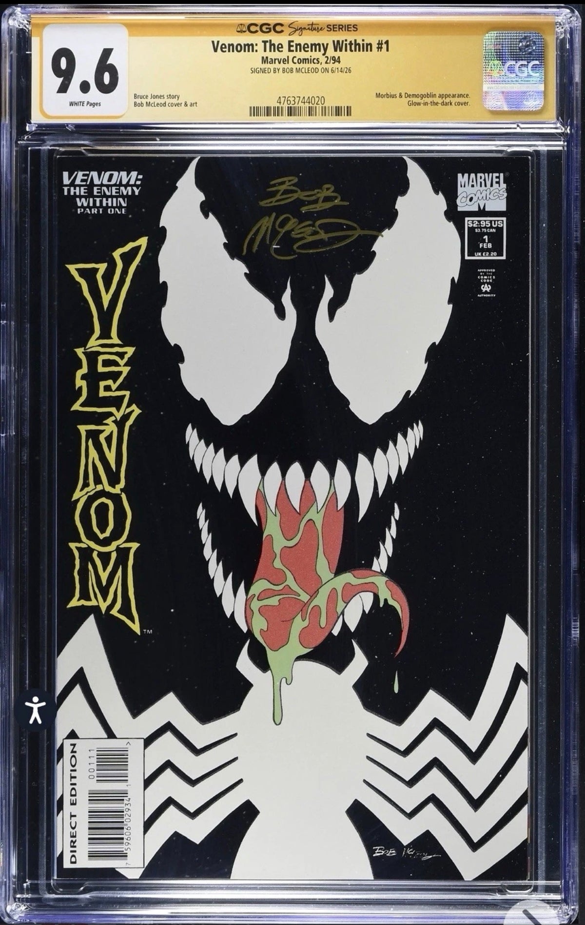 Venom: The Enemy Within #1 CGC SS 9.6 Signed By Bob McLeod (Marvel, 1994)