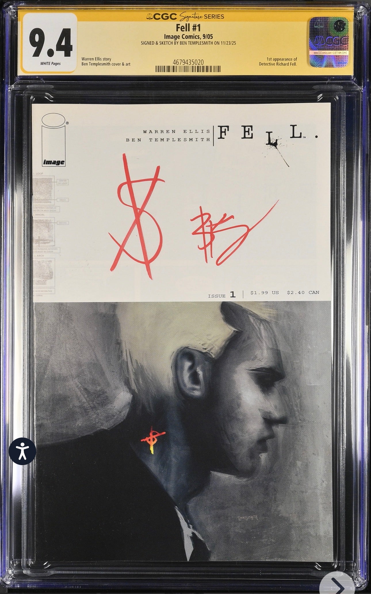 Fell #1 CGC SS 9.4 (Image, 2005) Signed & Sketch By Ben Templesmith