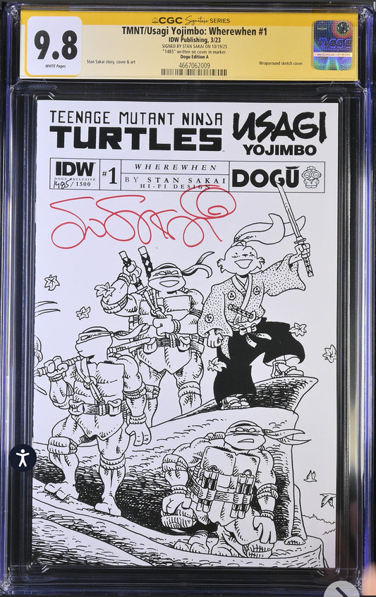 TMNT/USAGI YOJIMBO: Wherewhen #1 CGC SS 9.8 Signed By Stan Sakai (IDW, 2023)