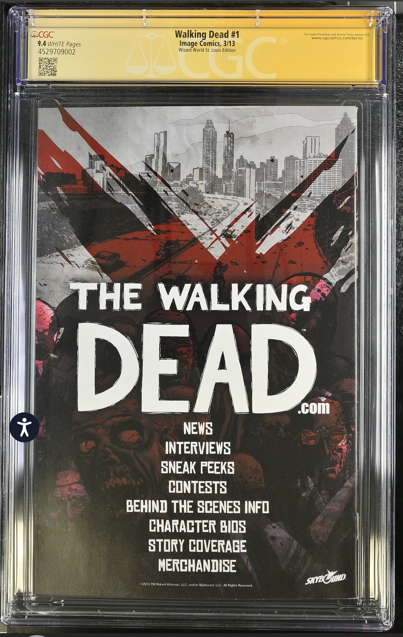 Walking Dead #1 CGC SS 9.4 (Image, 2013) Wizard World Variant Signed & Sketch By Arthur Suydam