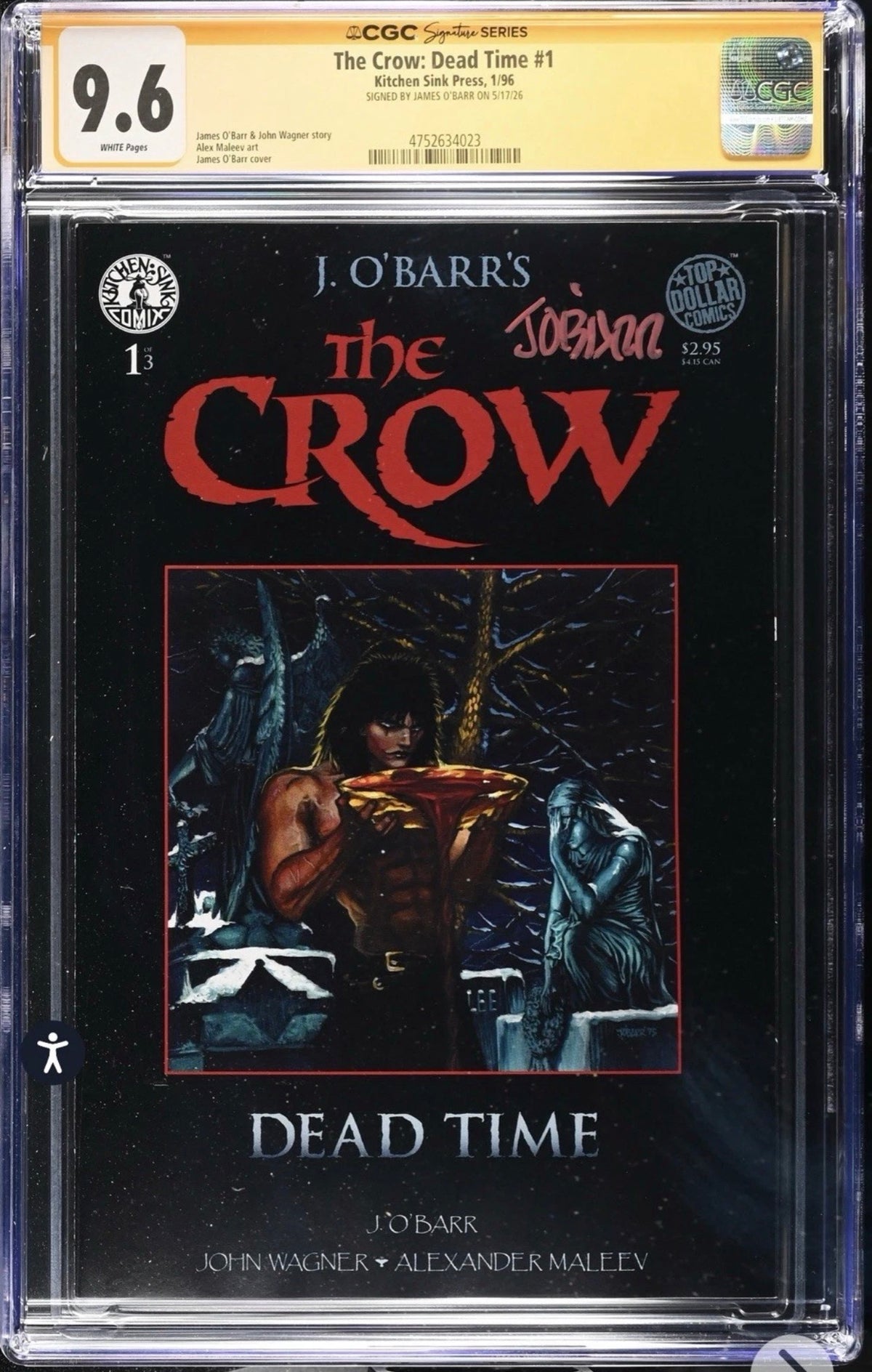 THE CROW: DEAD TIME #1 CGC SS 9.6 Signed By James O’Barr (Kitchen Sink, 1996)