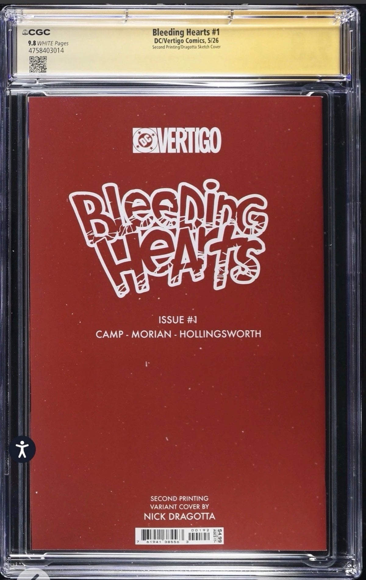 Bleeding Hearts #1 CGC SS 9.8 Signed By Nick Dragotta 2nd Print, Sketch Variant (DC, 2026)