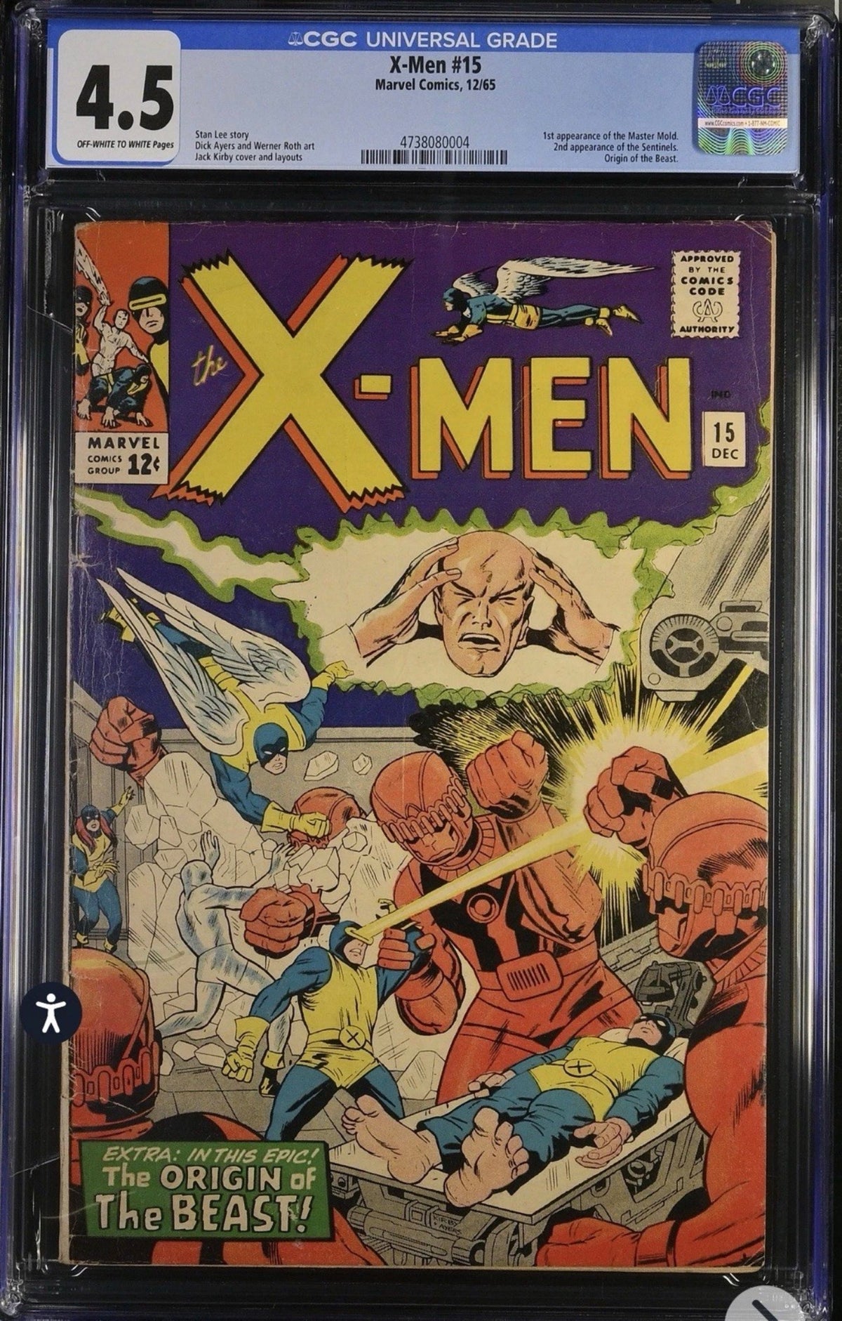 X-Men #15 CGC 4.5 (Marvel, 1965) 1st Appearance the Master Mold , Origin Beast