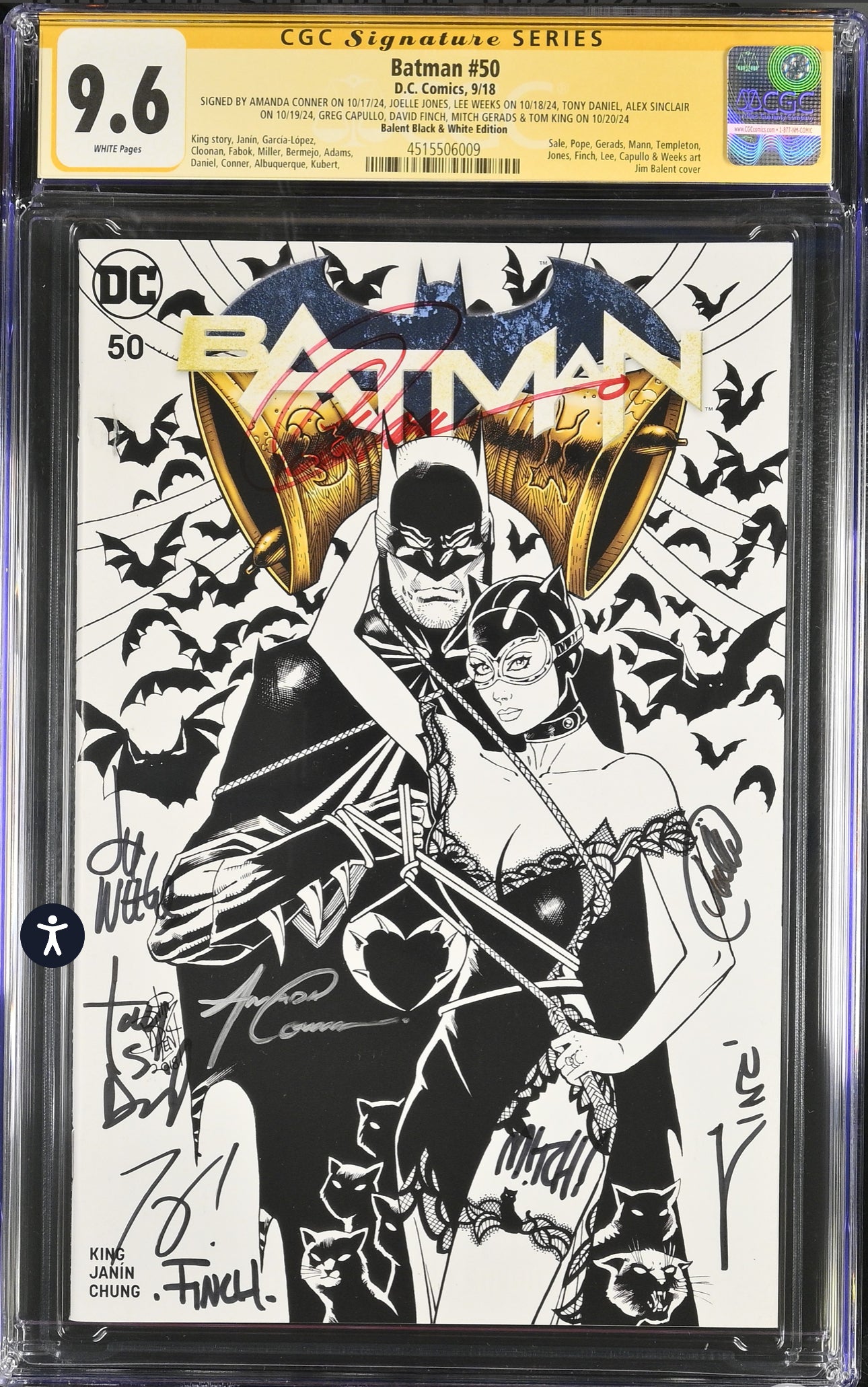 Batman #50 CGC SS 9.8 (DC, 2018) Jim Balent Cover 9x Signed (Greg Capullo, David Finch, Mitch Gerads, Tom King, Joelle Jones, Lee Weeks, Tony Daniel, Amanda Connor,Alex Sinclair)