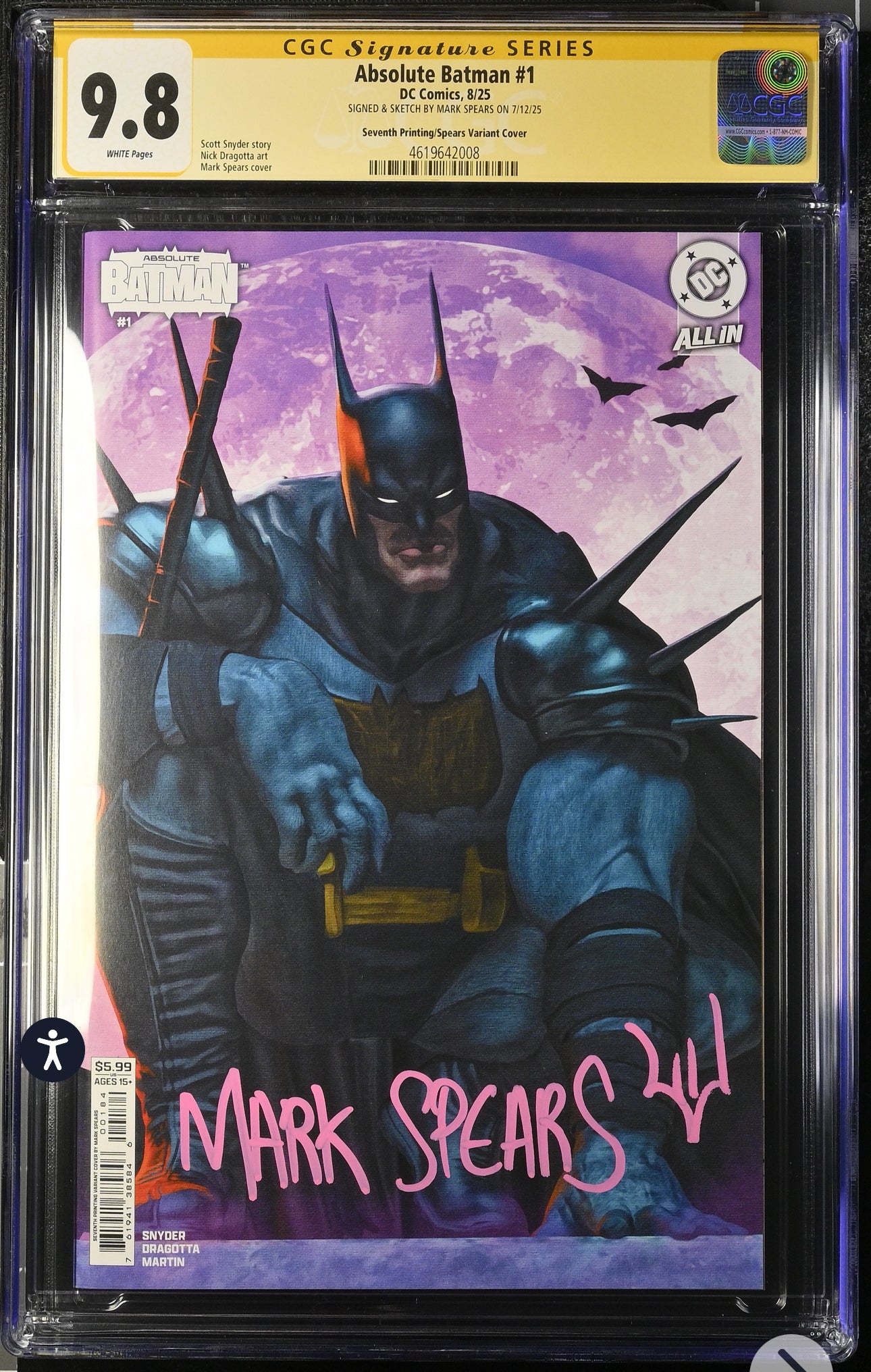 Absolute Batman #1 CGC SS 9.8 (DC, 2025) Signed & Sketch by Mark Spears (7th Printing)