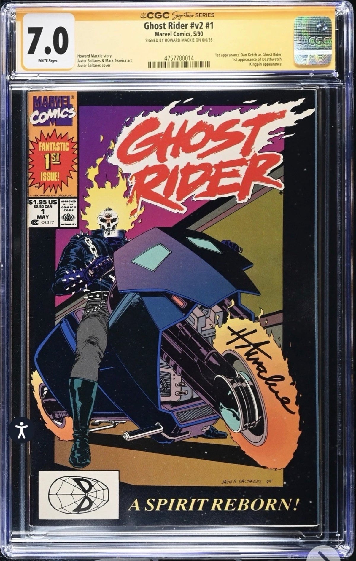 Ghost Rider #v2 #1 CGC SS 7.0 Signed By Howard Mackie (Marvel, 1990) Danny Ketch 1st Appearance