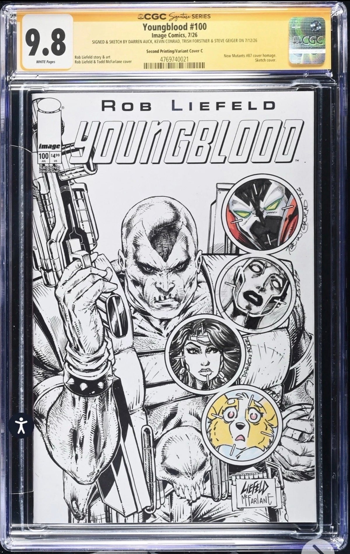 Youngblood #100 CGC SS 9.8 Signed & Sketched By Darren Auck, Trish Forstner, Steve Geiger & Kevin Conrad (Image, 2026)