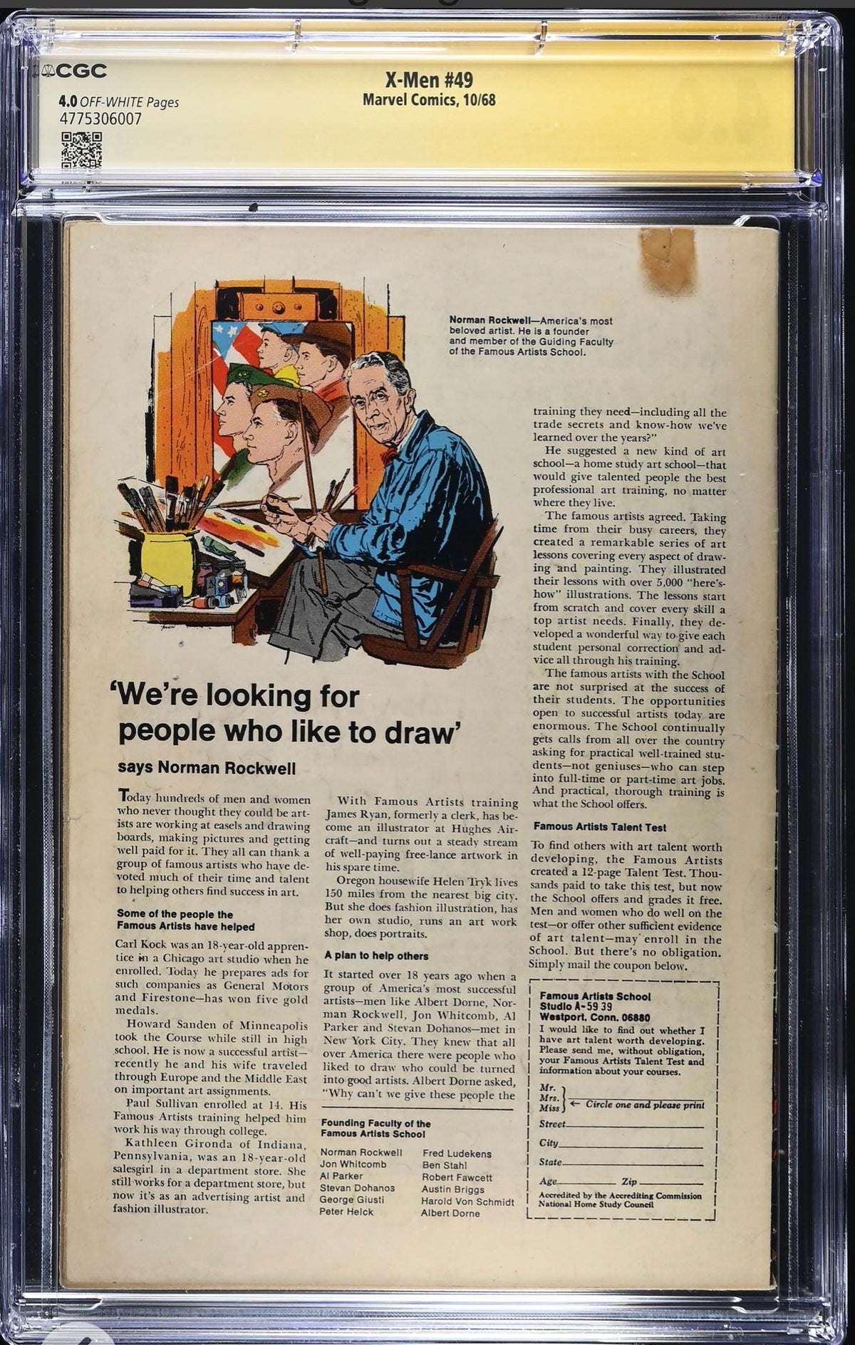 X-Men #49 CGC SS 4.0 Signed By Jim Steranko (Marvel, 1969) 1st App Of Polaris