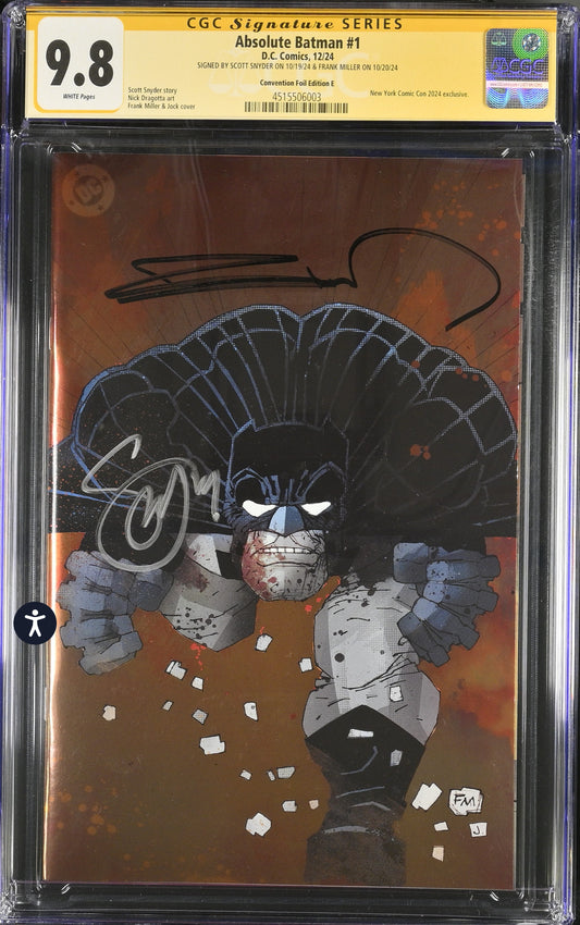 ABSOLUTE BATMAN #1 CGC SS 9.8 (DC Comics) Frank Miller Virgin Foil NYCC ‘24 Variant Signed By Scott Snyder & Frank Miller