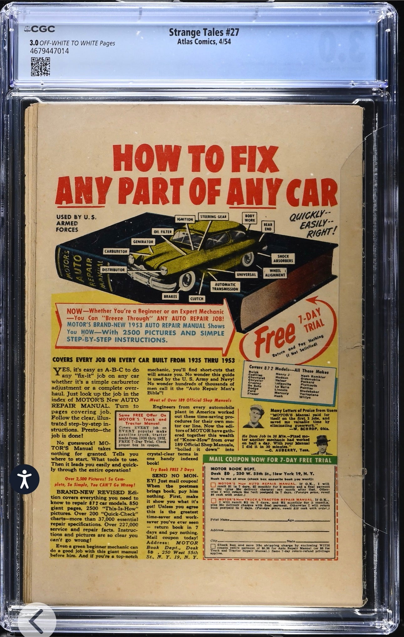 Strange Tales #27 CGC 3.0 (Atlas, 1954) Pre Code Golden Age Horror