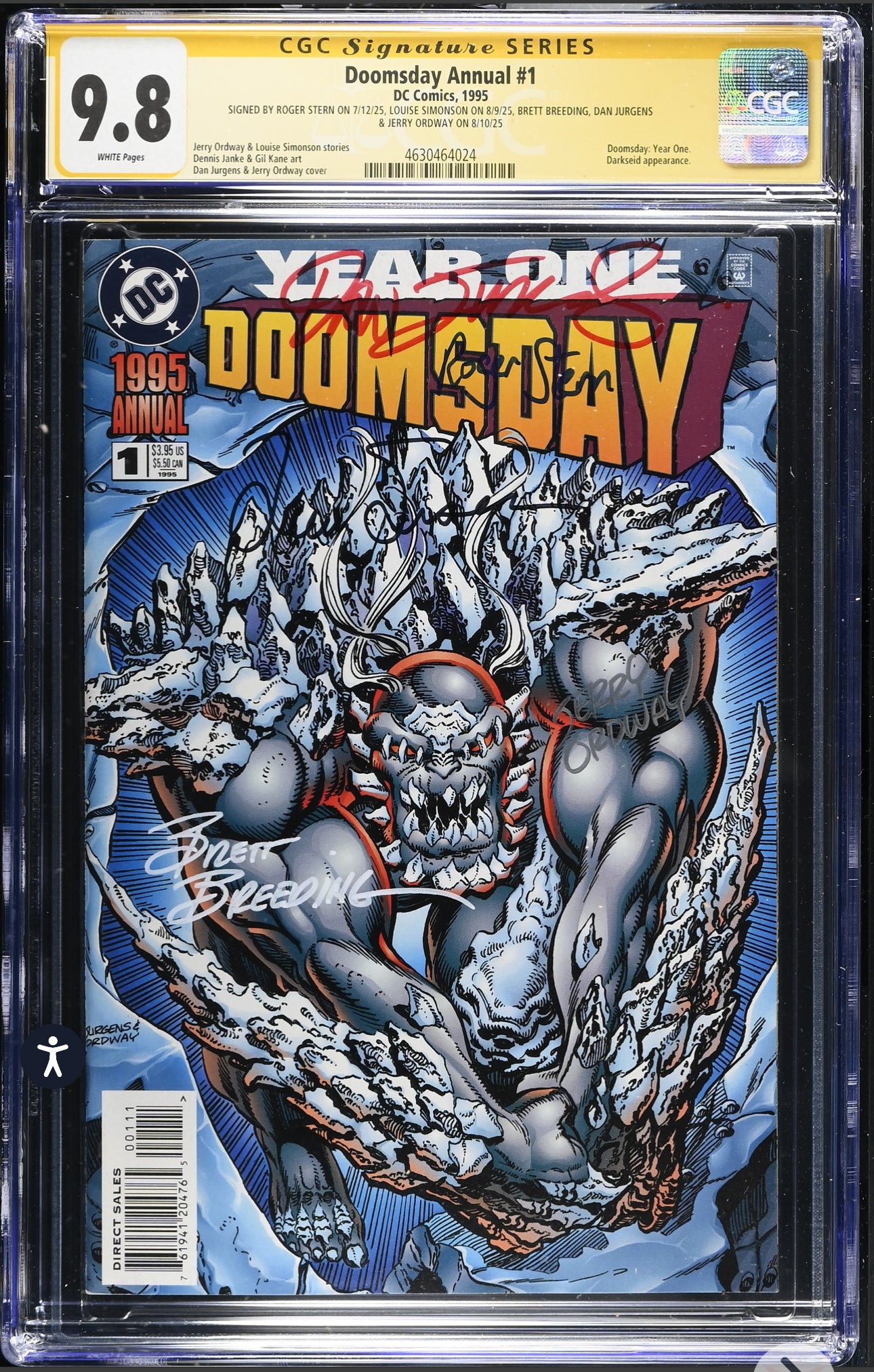 Doomsday Annual #1 CGC SS 9.8 (DC, 1995) 5x Signed by Louise Simonson, Roger Stern, Brett Breeding, Dan Jurgens & Jerry Ordway