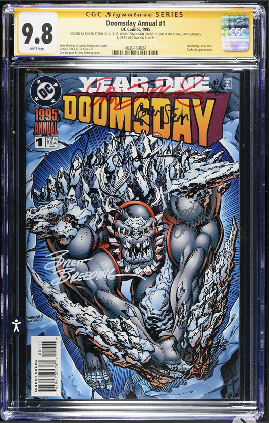 Doomsday Annual #1 CGC SS 9.8 (DC, 1995) 5x Signed by Louise Simonson, Roger Stern, Brett Breeding, Dan Jurgens & Jerry Ordway