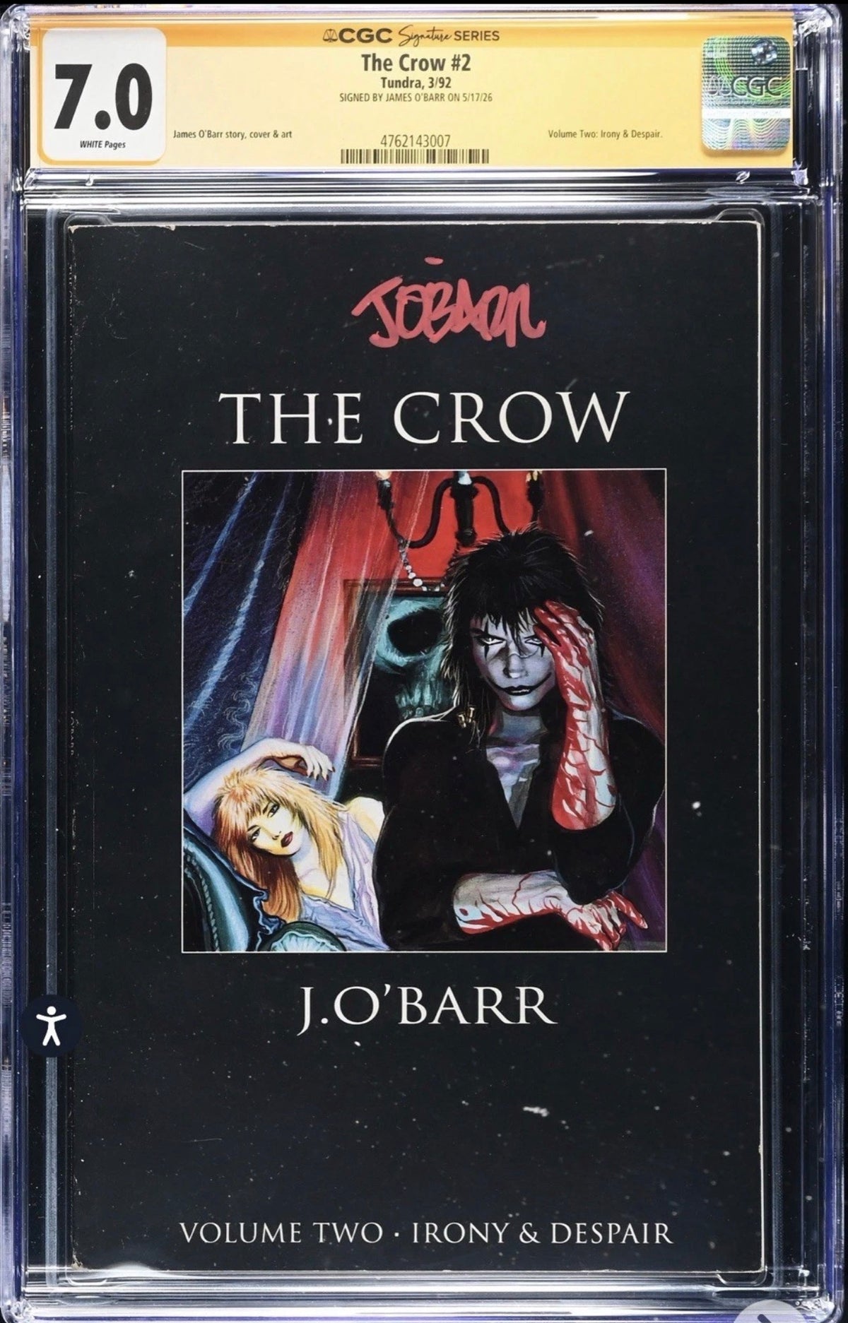 THE CROW #2 CGC SS 7.0 Signed By James O’Barr (Tundra 1st Print 1993) Irony & Despair
