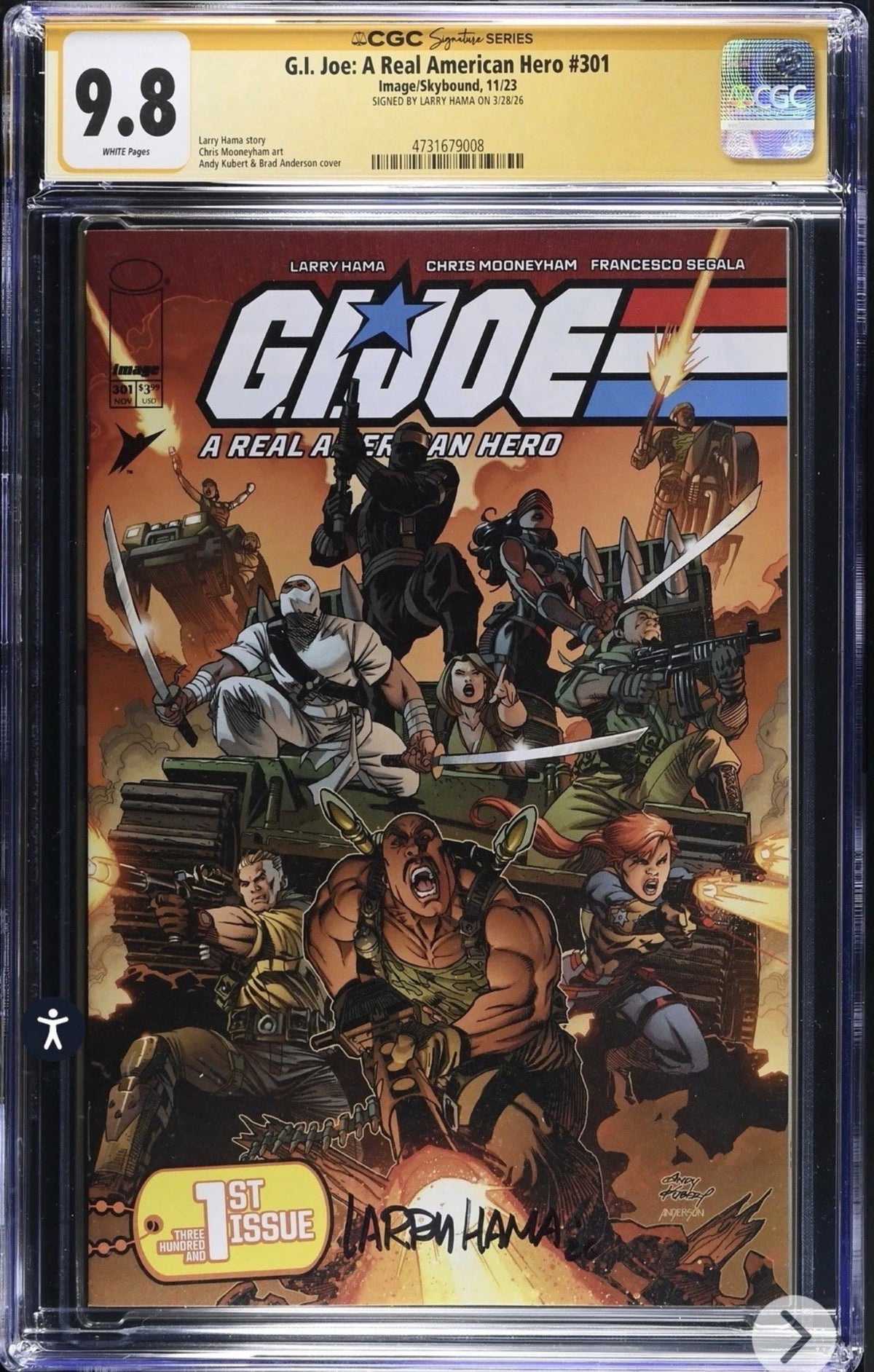G.I. Joe: A Real American Hero #301 CGC SS 9.8 Signed By Larry Hama (Image/Skybound, 2023)