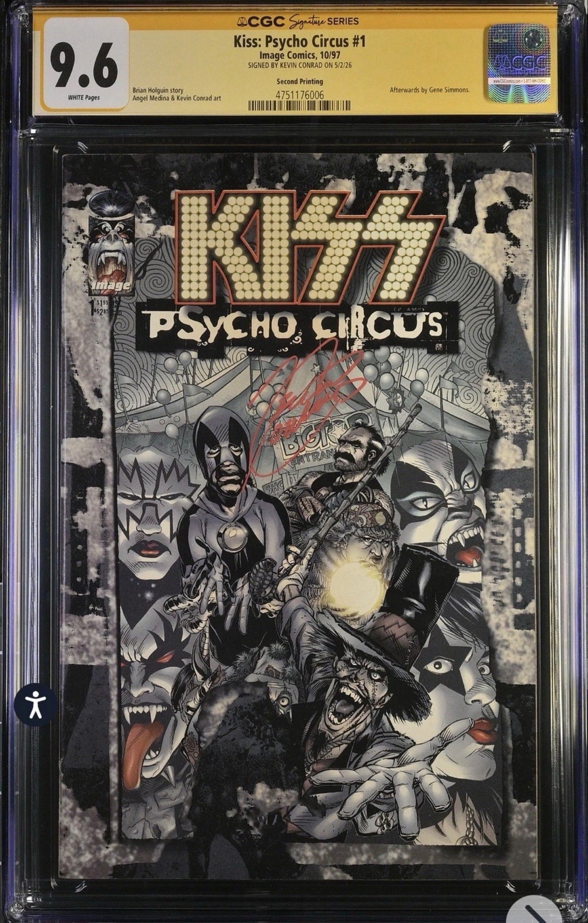 Kiss Psycho Circus # 1 CGC SS 9.6 Signed By Kevin Conrad Image, 1997, 2nd Print