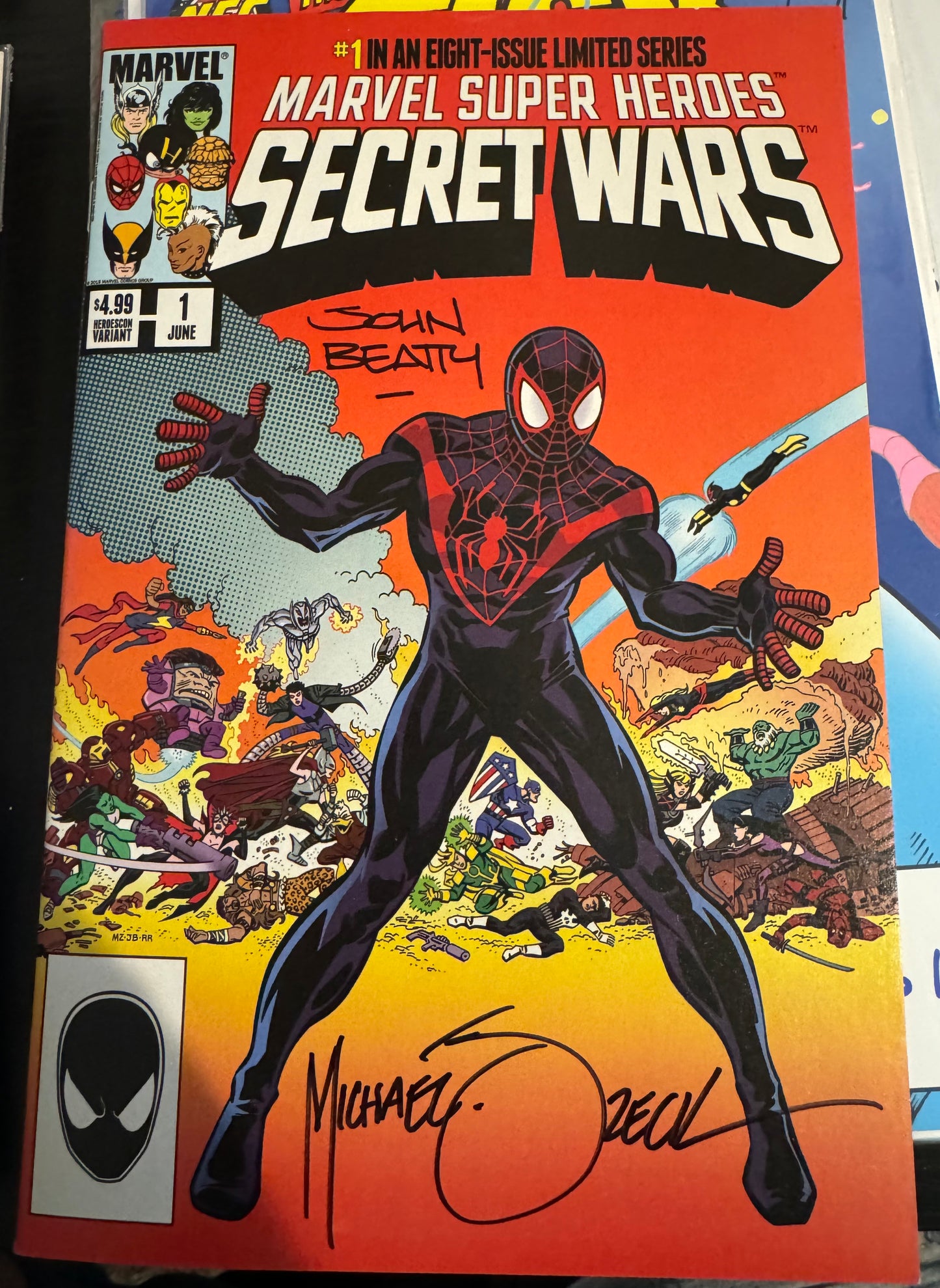 Marvel Super Heroes Secret Wars #1 (Marvel, 2015) Heroes Con Variant signed by John Beatty and Michael Zeck