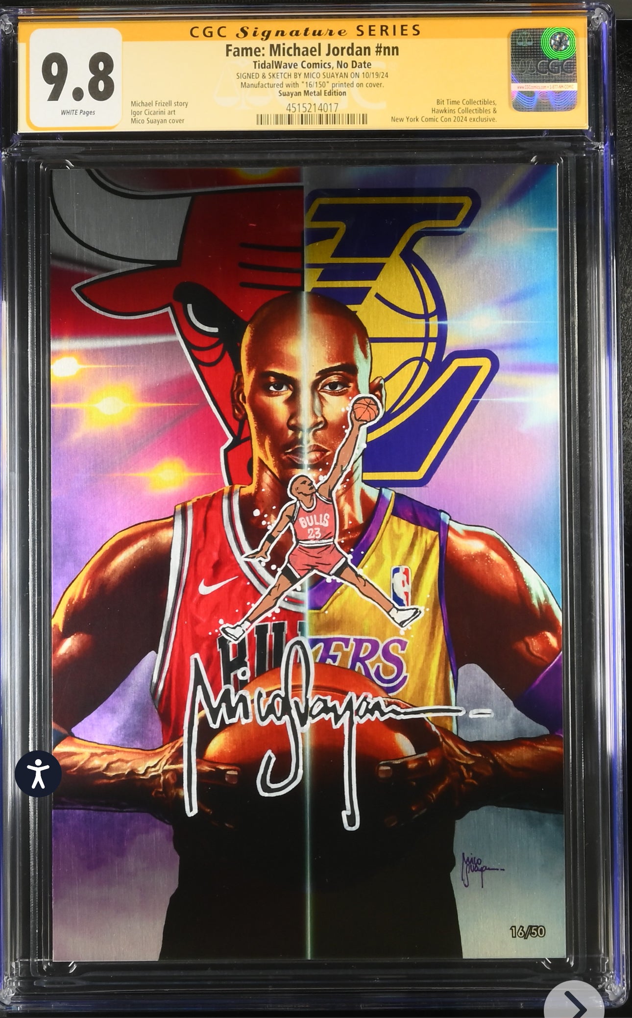 Fame: Michael Jordan #nn CGC SS 9.8 (Tidalwave, 2024) Metal Edition Signed & Remarqued by Mico Suayan