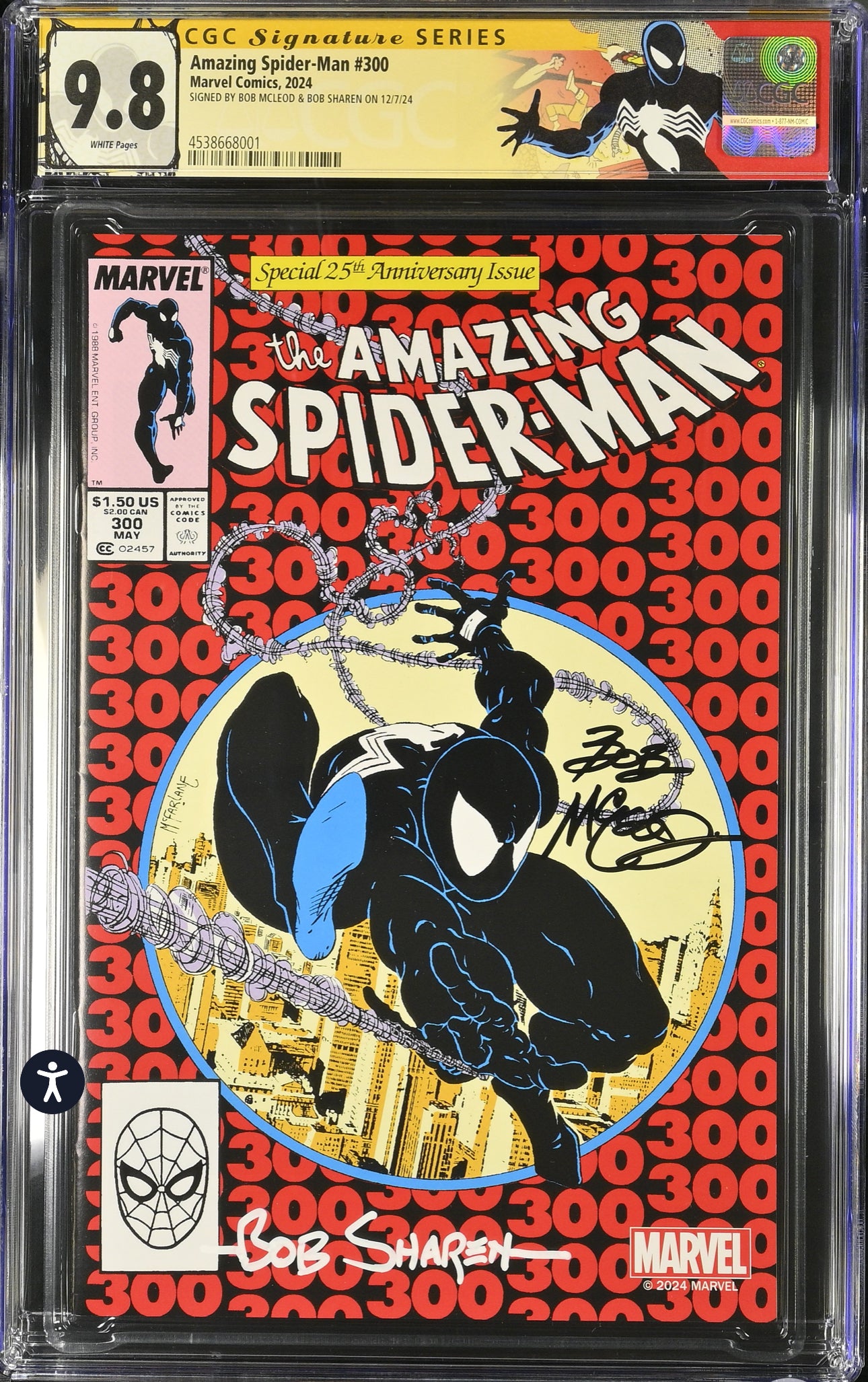 AMAZING SPIDER-MAN #300 CGC SS 9.8 With Custom Label Signed Bob Sharen & Bob McLeod (McFarlane Toys 2024 reprint of ASM #299 with a ASM #300 cover)