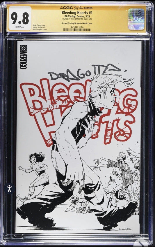 Bleeding Hearts #1 CGC SS 9.8 Signed By Nick Dragotta 2nd Print, Sketch Variant (DC, 2026)