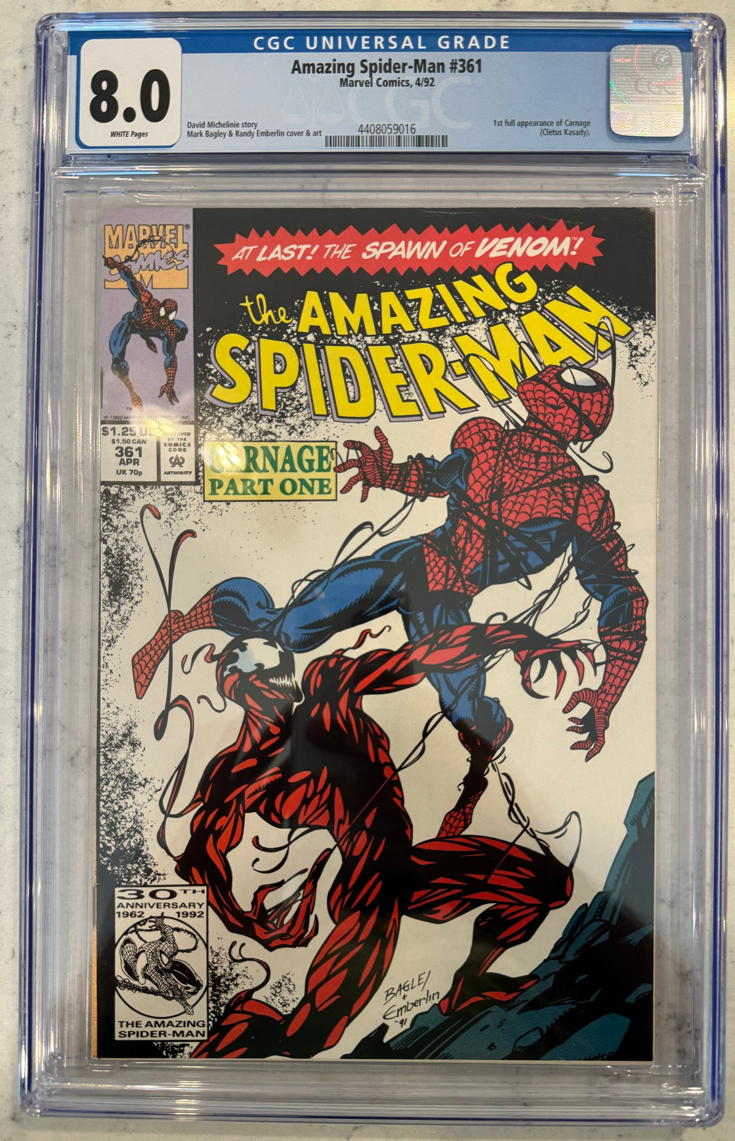 Amazing Spider-Man #361 CGC 8.0 (Marvel, 1st Series) 1st Carnage