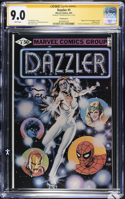 Dazzler #1 CGC SS 9.0 (Marvel, 1981) Signed By Tom Defalco (Printing Error)