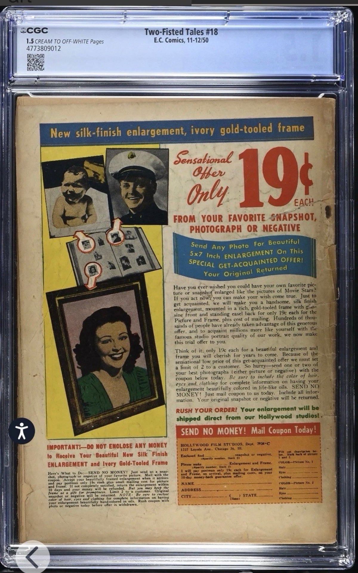 Two-Fisted Tales #18 CGC 1.5 (EC Comics, 1950) Pre Code Golden Age Horror