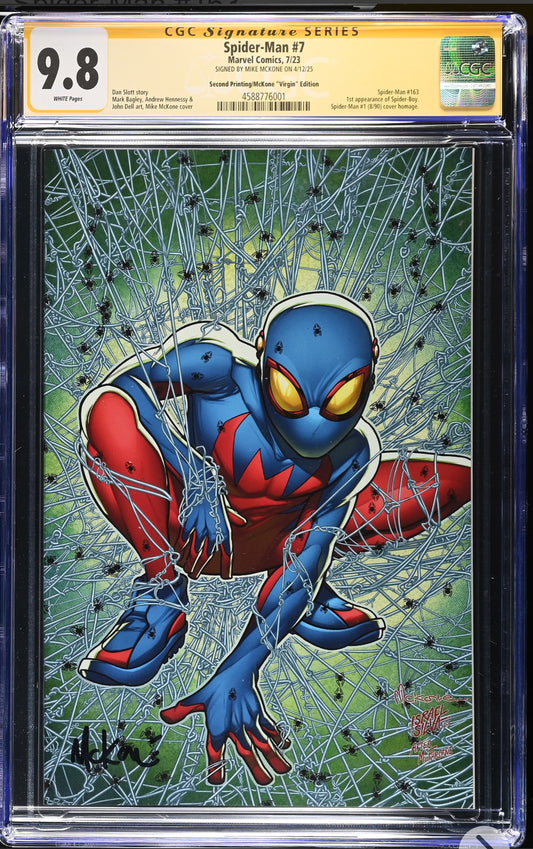 Spider-Man #7 CGC SS 9.8 (Marvel, 2023) 2nd Print Virgin Signed By Mike McKone (1st Appearance of Spider-Boy)