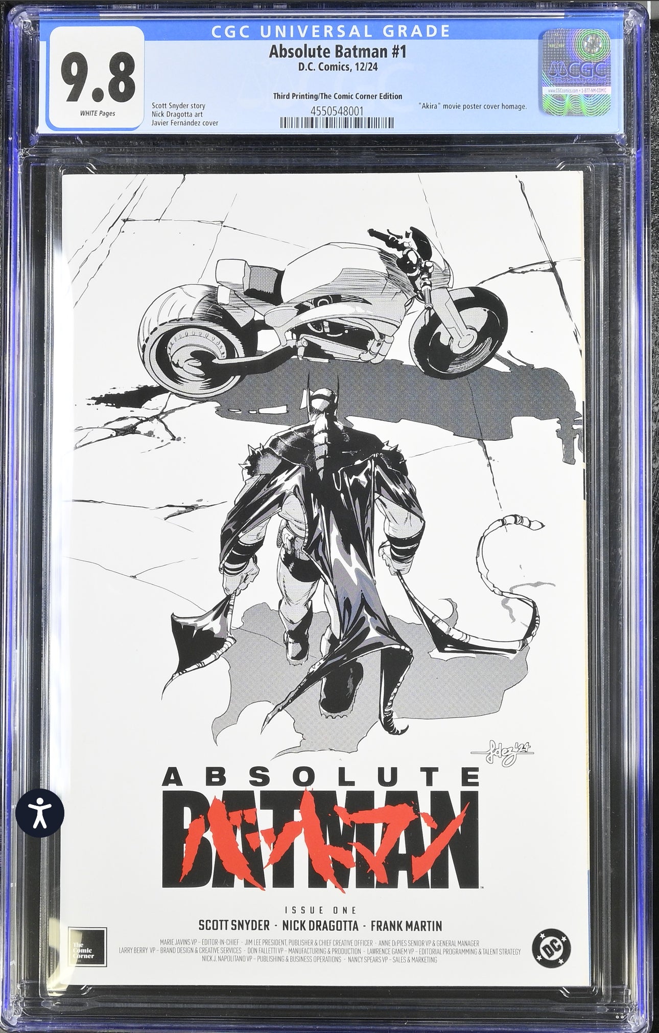 Absolute Batman #1 CGC 9.8 (DC, 2025) Javier Fernandez Black & White Splash Akira Limited 2000