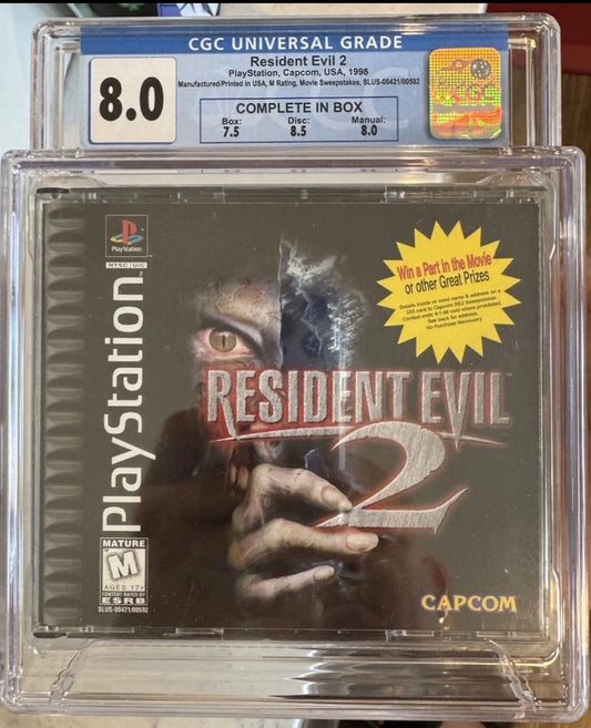 Resident Evil 2 CGC 8.0 (Capcom, 1998) Box 7.5, Disc 8.5, Manual 8.0
