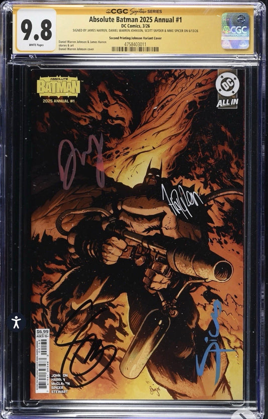Absolute Batman 2025 Annual #1 CGC SS 9.8 Signed By James Harren, Daniel Warren Johnson, Scott Snyder, & Mike Spicer (DC, 2026) 2nd Printing