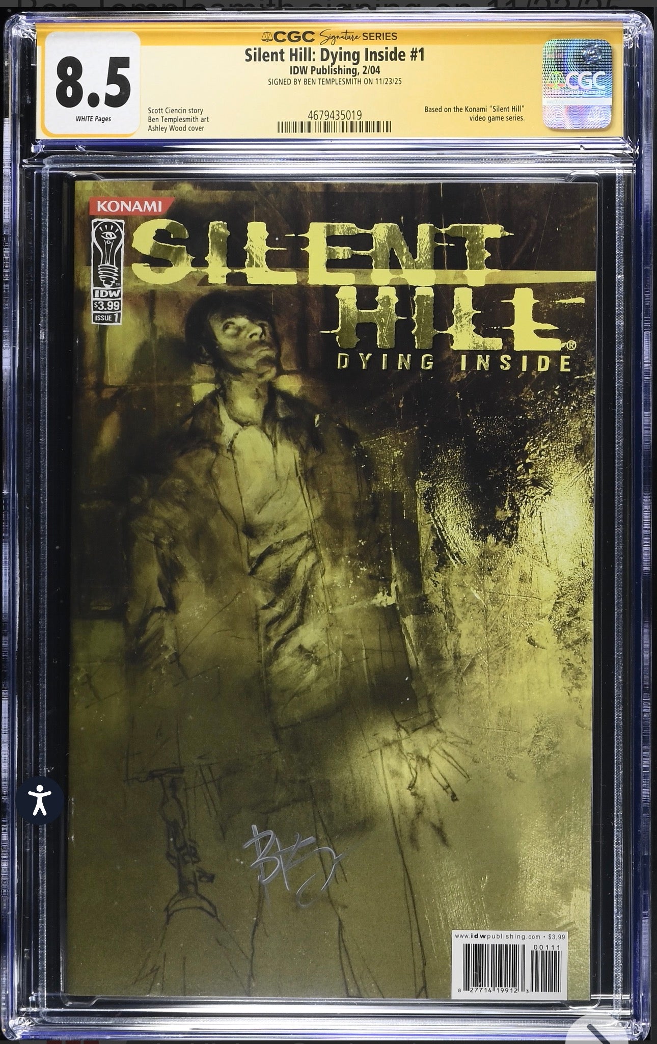 Silent Hill Dying Inside #1 CGC SS 8.5 (IDW, 2004) Signed By Ben Templesmith