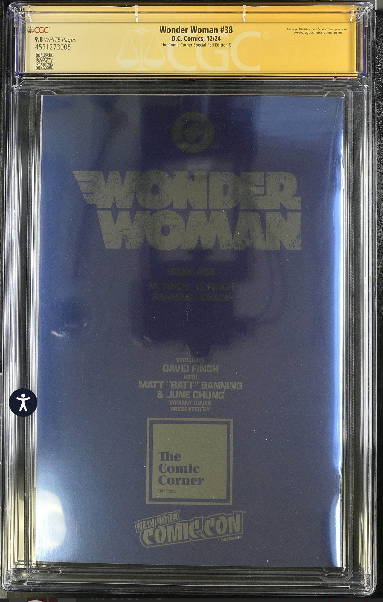 WONDER WOMAN #38 CGC SS 9.8 (DC, 2024) Finch Foil NYCC Variant Signed By David Finch