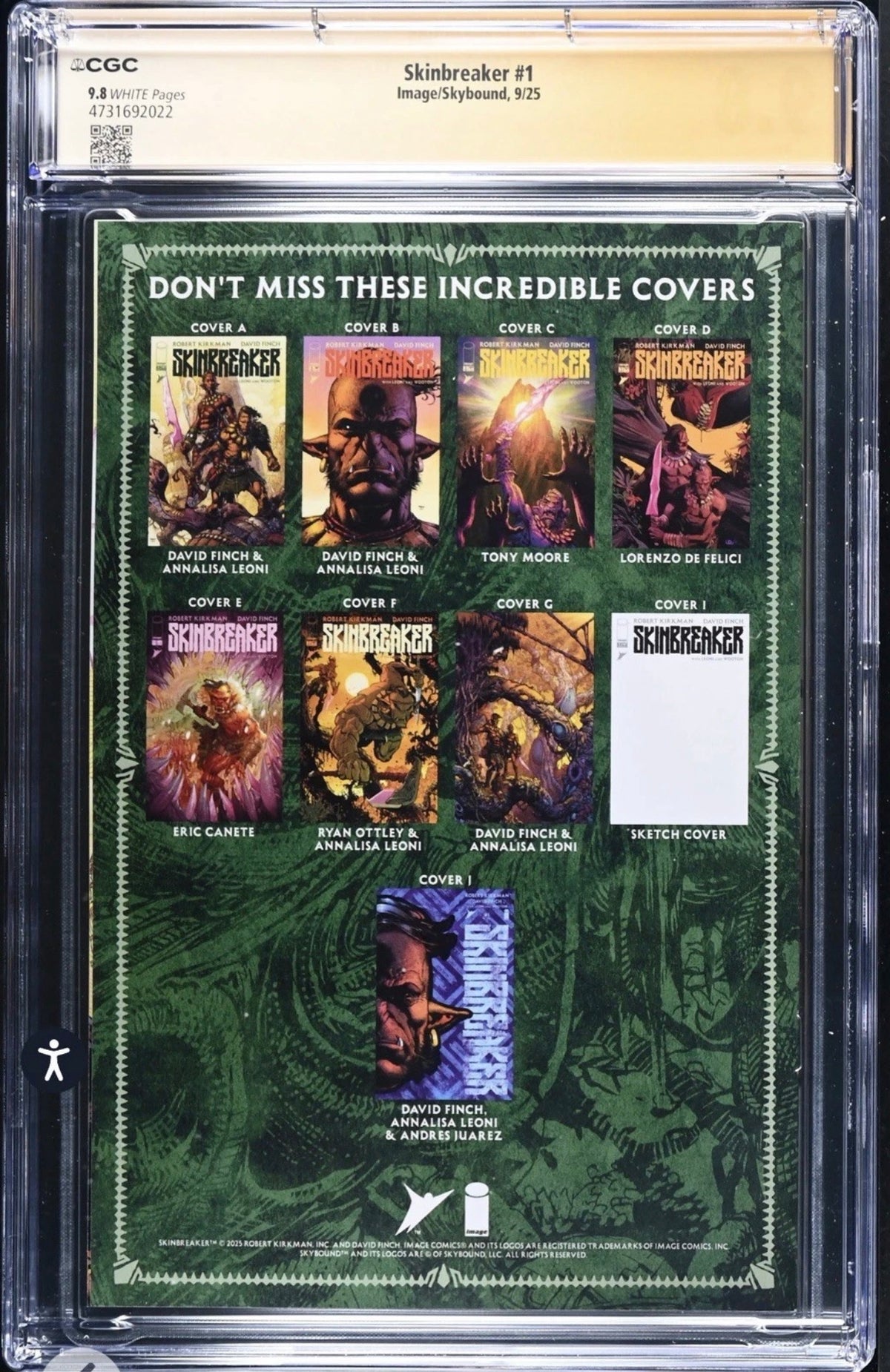 SKINBREAKER #1 CGC SS 9.8 Signed By David Finch (Image/Skybound, 2025)