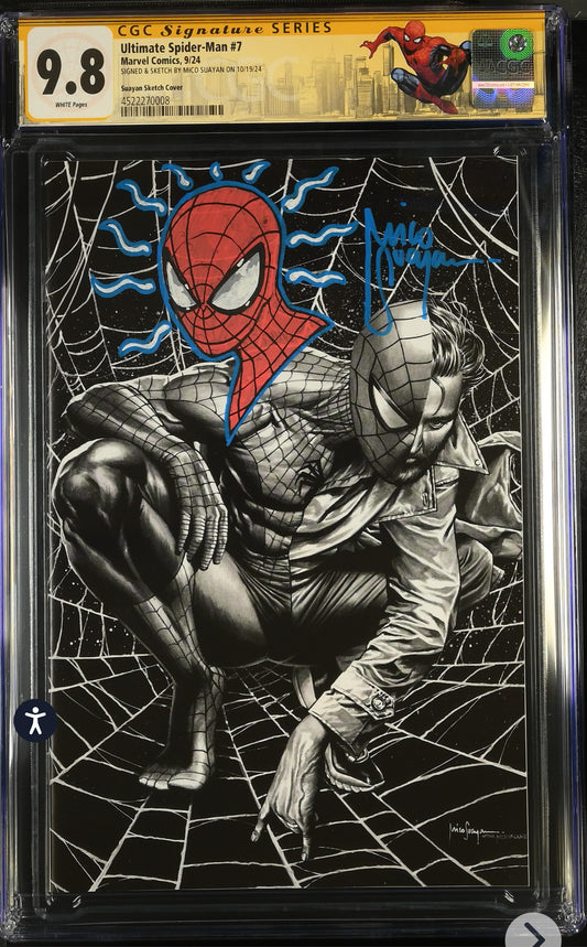 Ultimate Spider-Man #7 CGC SS 9.8 (Marvel, 2024) Suayan Sketch Edition Signed and Remarqued by Mico Suayan w/Custom Spider-Man Label