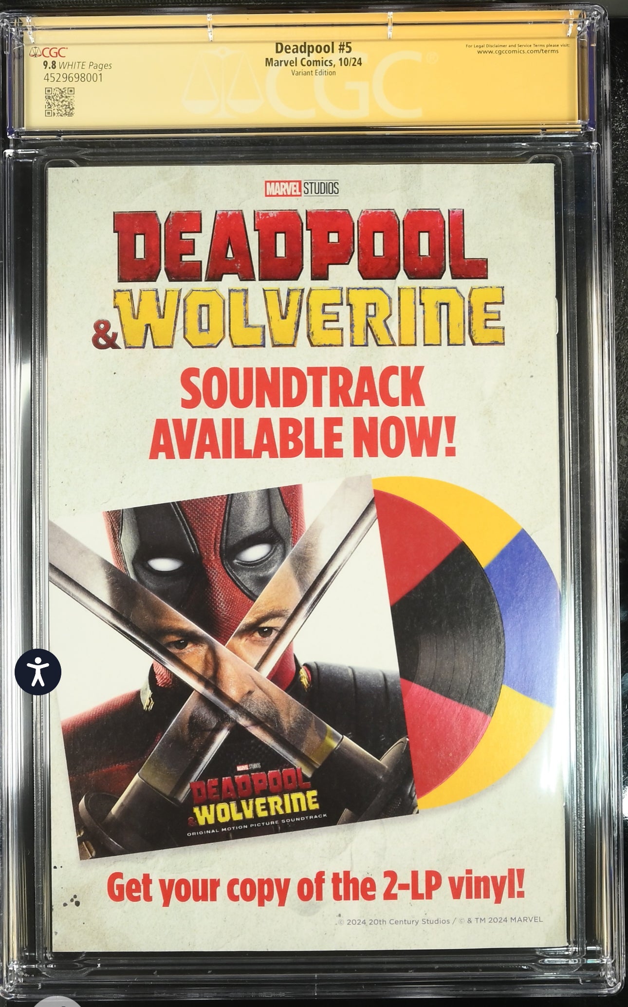 Deadpool #5 CGC SS 9.8 (Marvel, 2024) Dogpool Photo Variant Signed by Peggy The Dog Pawprint