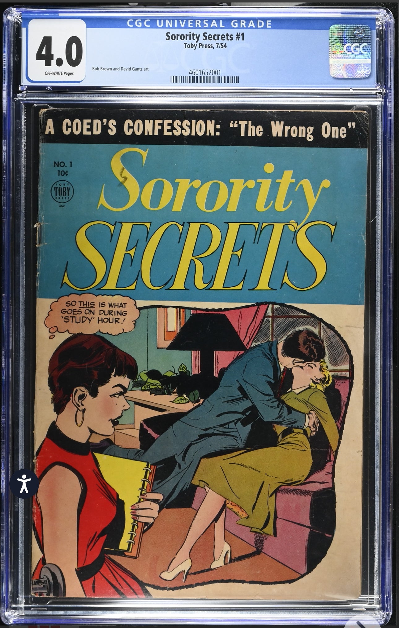 Sorority Secrets #1 CGC 4.0 (Toby Press, 1954) Off White Pages