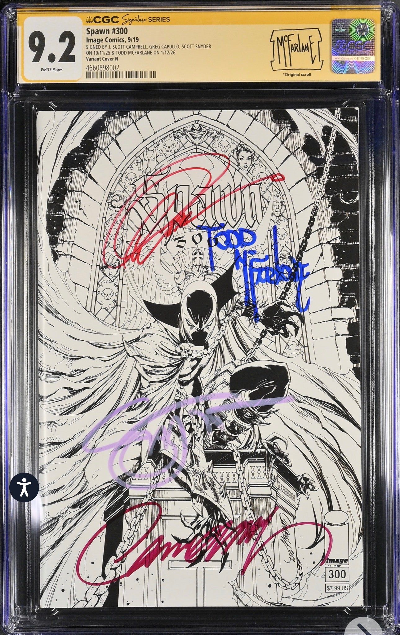 Spawn #300 CGC SS 9.2 (Image, 2019) Signed By Scott Snyder, J Scott Campbell, Greg Capullo & Todd McFarlane (Cover N)