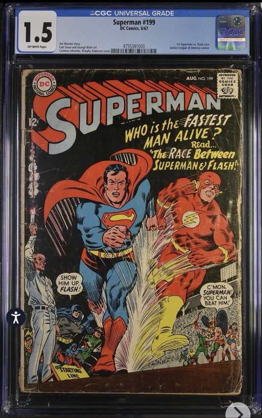 Superman #199 CGC 1.5 ( DC, 1967) First Superman Flash Race Silver Age Comic
