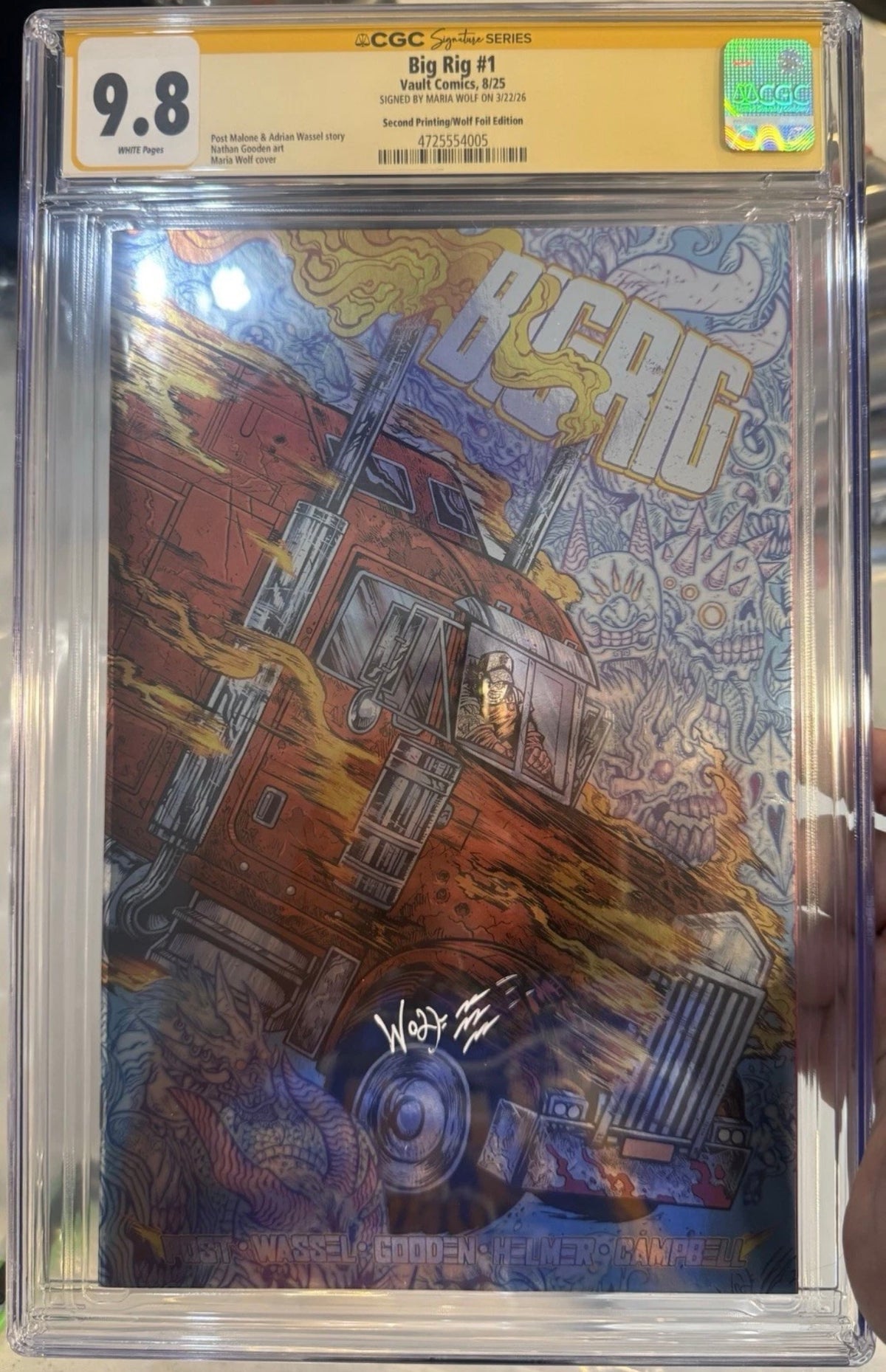 Big Rig #1 CGC SS 9.8 Signed By Maria Wolf (Foil Variant, 2nd Print) Vault Comics, 2025