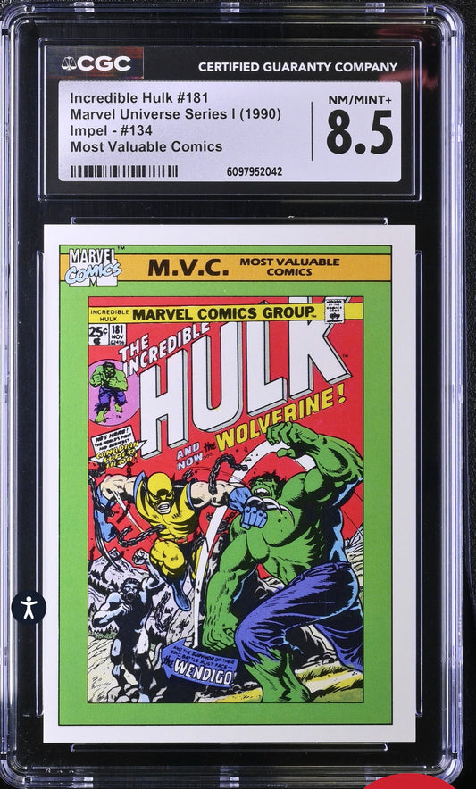 INCREDIBLE HULK #181 1990 IMPEL MARVEL UNIVERSE MVC #134 CGC 8.5 Card