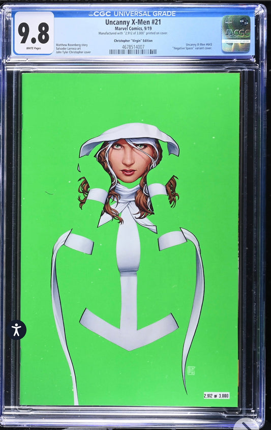 Uncanny X-Men #21 CGC 9.8 (Marvel, 2019) John Tyler Christopher Virgin Variant 2,912/3,000