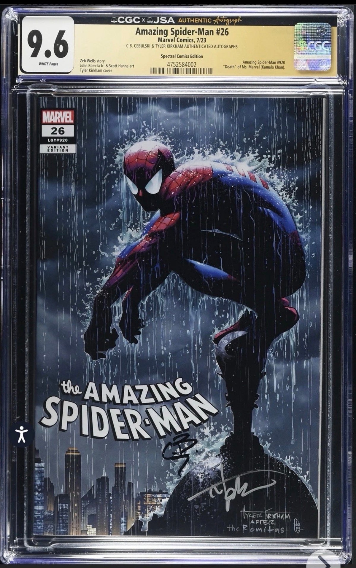 Amazing Spider-Man #26 CGC X JSA 9.6 Signed By Tyler Kirkham & CB Cebulski (Marvel, 2023)