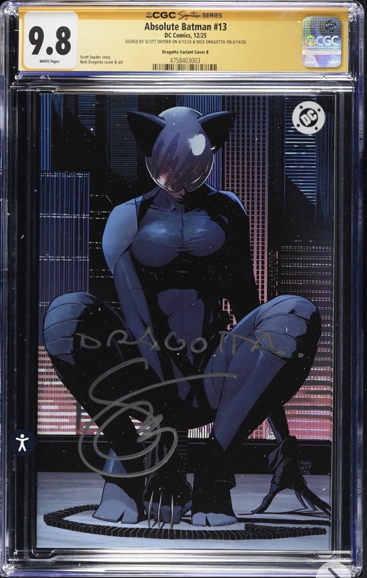 ABSOLUTE BATMAN #13 CGC SS 9.8 Signed By Snyder & Dragotta (1:50 Variant) DC, 2025