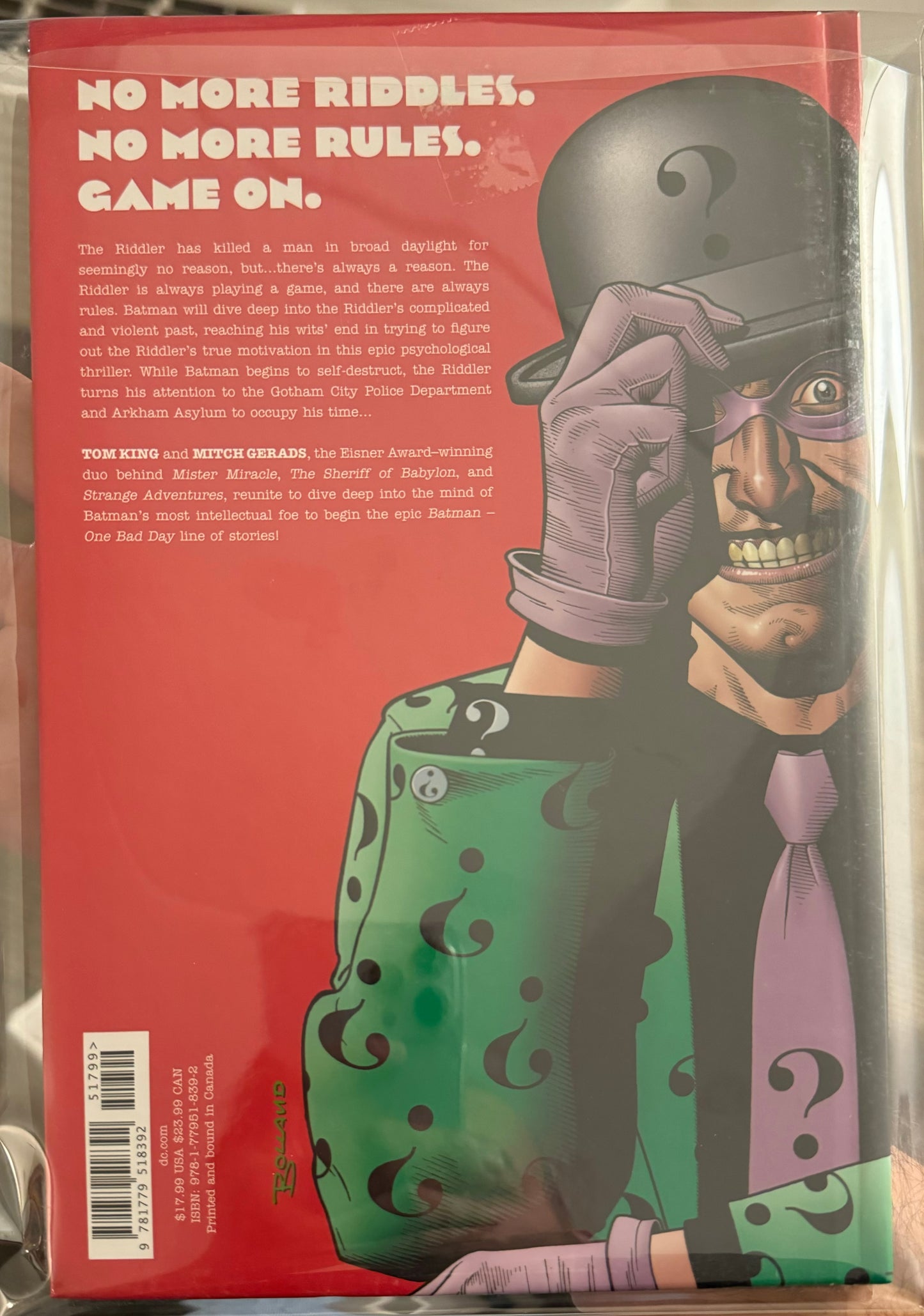 Batman: One Bad Day Riddler Hardcover (2023 NYCC Metal Variant) signed by Mitch Gerads and Tom King