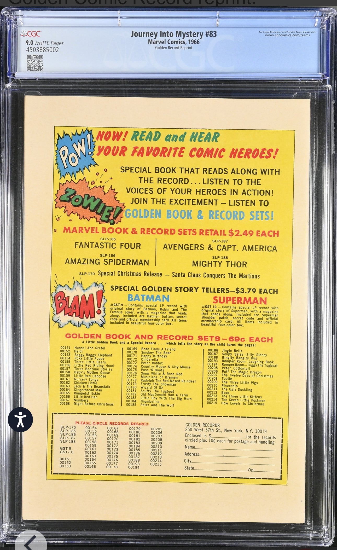 Journey into Mystery #83 Golden Record Reprint CGC 9.0 (Marvel, 1966) WHITE PAGES