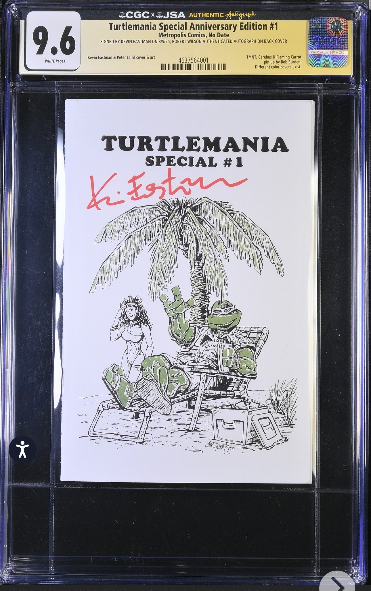 Turtlemania Special Anniversary Edition #1 CGC SS/JSA 9.6 Witnessed Kevin Eastman Signature & Authenticated Robert Wilson Signature