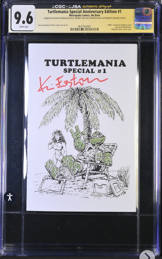 Turtlemania Special Anniversary Edition #1 CGC SS/JSA 9.6 Witnessed Kevin Eastman Signature & Authenticated Robert Wilson Signature